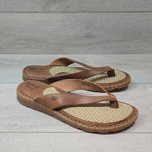 Born Women's Thong Leather Brown Sandals Shoes Slide Sz 10
